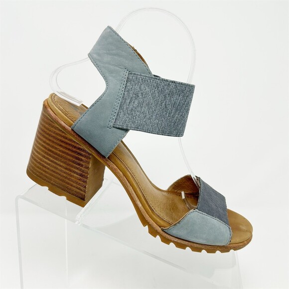Sorel Nadia Women's Heeled Sandals Blue/Gray Elastic Strap Lug Sole Size 9 - Picture 1 of 12